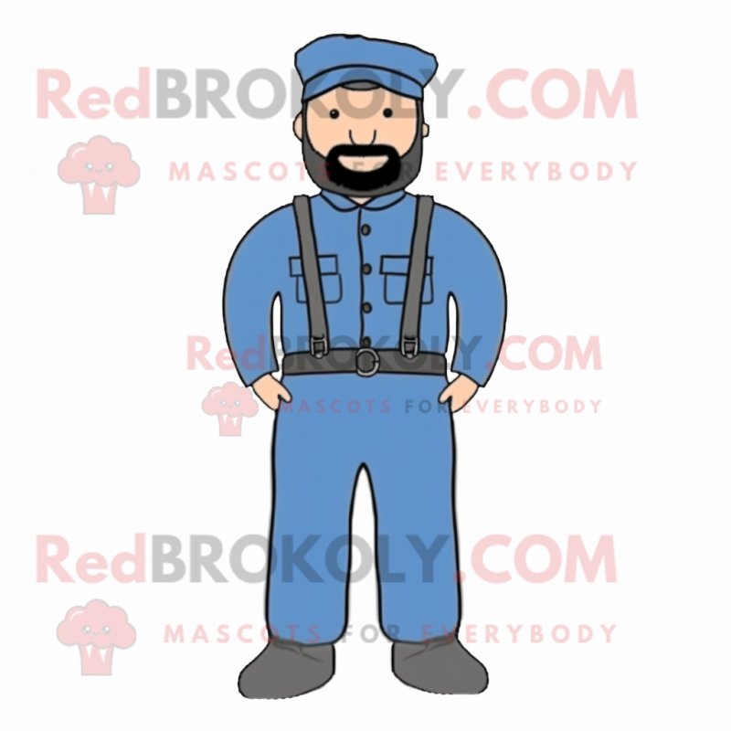 Blue Civil War Soldier mascot costume character dressed with a Dungarees and Suspenders