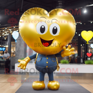 Gold Heart Shaped Balloons mascot costume character dressed with a Jeans and Necklaces