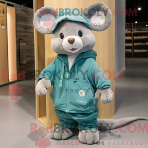 Maskotfigur av en blågrønn...