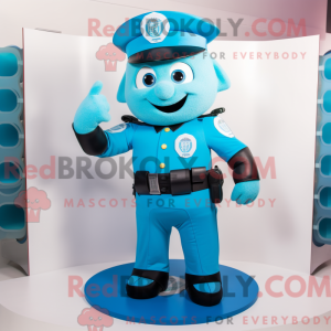 Maskotkarakter av en cyan...