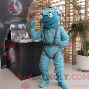Maskot karakter af en cyan...