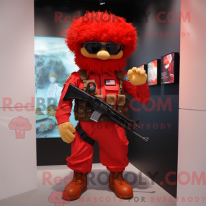 Maskot karakter af en rød...