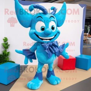 Cyan Devil maskot kostume...