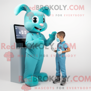 Maskotkarakter av en cyan...