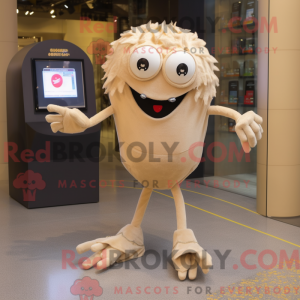 Maskotfigur af en beige...
