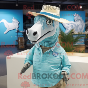 Maskotkarakter af en cyan...