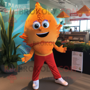 Orange Fish Tacos mascot costume character dressed with a Yoga Pants and Hairpins