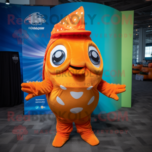 Orange Fish Tacos mascot costume character dressed with a Yoga Pants and Hairpins