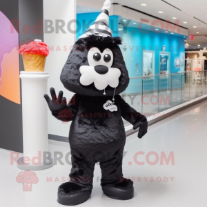 Black Ice Cream mascot costume character dressed with a Skinny Jeans and Anklets