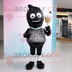 Black Ice Cream mascot costume character dressed with a Skinny Jeans and Anklets