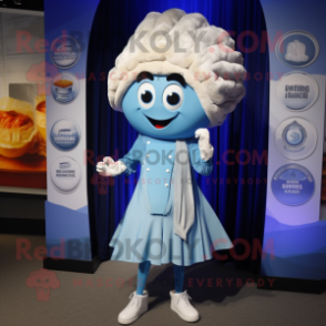 Blue Clam Chowder mascot costume character dressed with a Mini Dress and Lapel pins