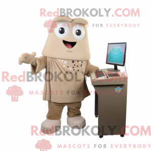 Maskotkarakter av en beige...