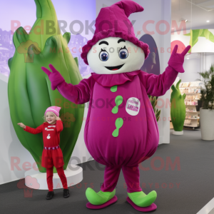 Magenta Beanstalk mascot costume character dressed with a Mini Dress and Caps