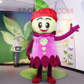 Magenta Beanstalk mascot costume character dressed with a Mini Dress and Caps