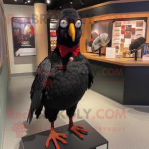 Black Pheasant mascot costume character dressed with a Long Sleeve Tee and Tie pins