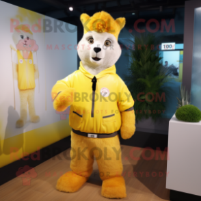 Yellow Alpaca mascot costume character dressed with a Windbreaker and Belts