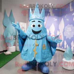 Maskotkarakter af en cyan...