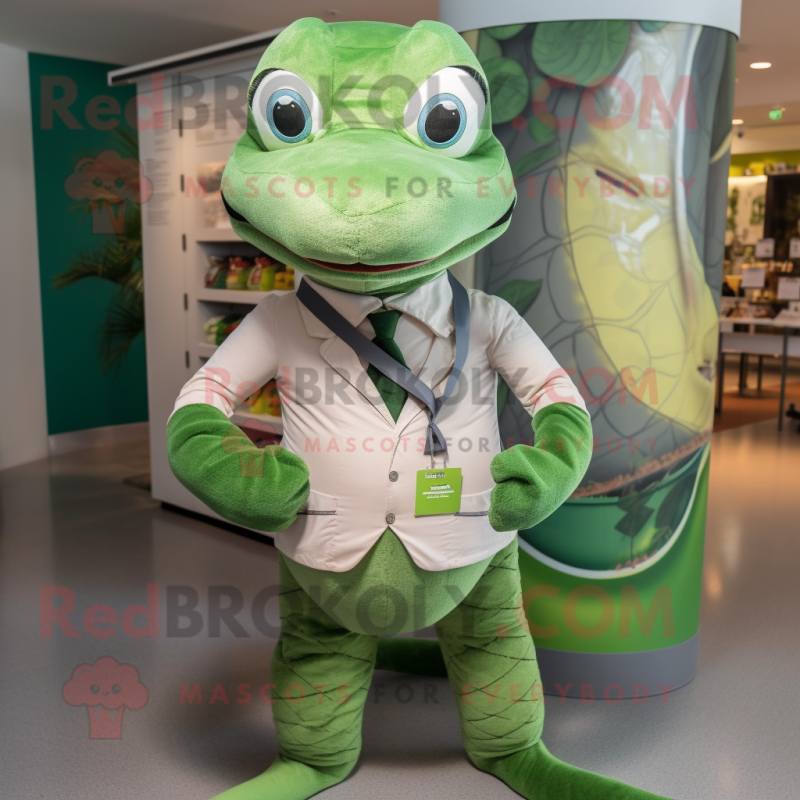 Green Python mascot costume character dressed with a Henley Shirt and Ties