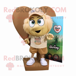 Tan Heart mascot costume character dressed with a Cargo Shorts and Hairpins