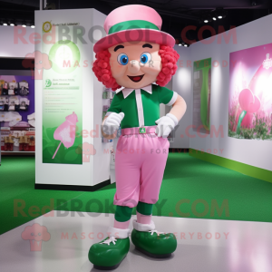 Pink Leprechaun mascot costume character dressed with a Bermuda Shorts and Caps