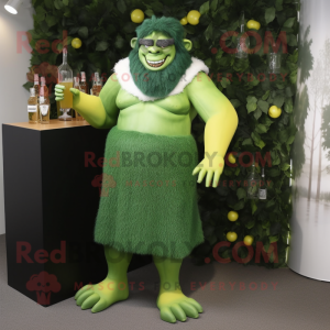 Forest Green Strongman mascot costume character dressed with a Cocktail Dress and Anklets
