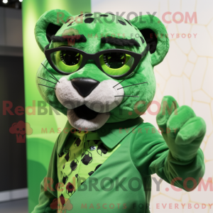 Maskotfigur af en grøn...