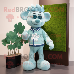 Sky Blue Bunch Of Shamrocks mascot costume character dressed with a Sweater and Cufflinks