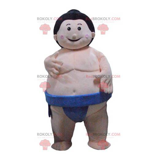 Japanese fat wrestler sumo mascot with blue underpants -