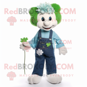 White Bunch Of Shamrocks mascot costume character dressed with a Denim Shirt and Scarf clips
