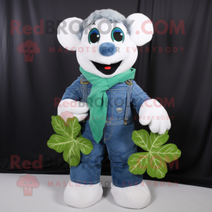 White Bunch Of Shamrocks mascot costume character dressed with a Denim Shirt and Scarf clips