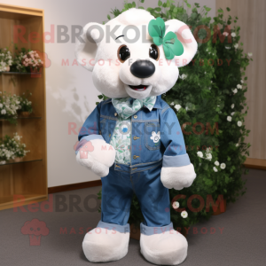 White Bunch Of Shamrocks mascot costume character dressed with a Denim Shirt and Scarf clips