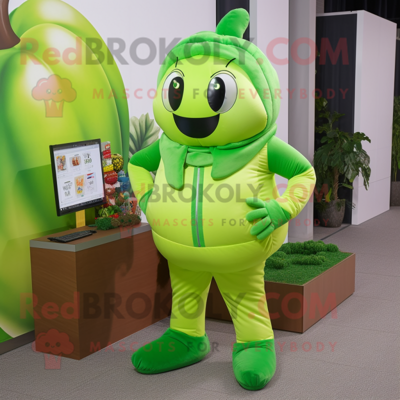 Lime Green Radish mascot costume character dressed with a Joggers and Gloves