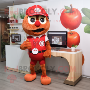 Red Apricot mascot costume character dressed with a Romper and Bracelets