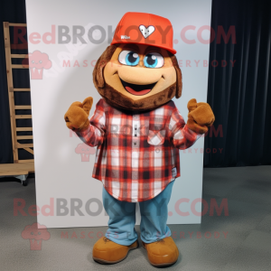Rust Love Letter mascot costume character dressed with a Flannel Shirt and Caps
