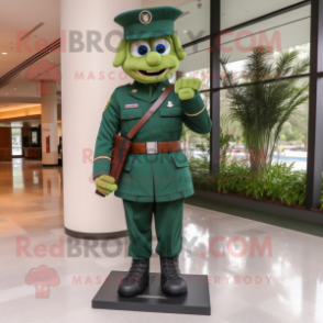 Forest Green American Soldier mascot costume character dressed with a Sheath Dress and Anklets