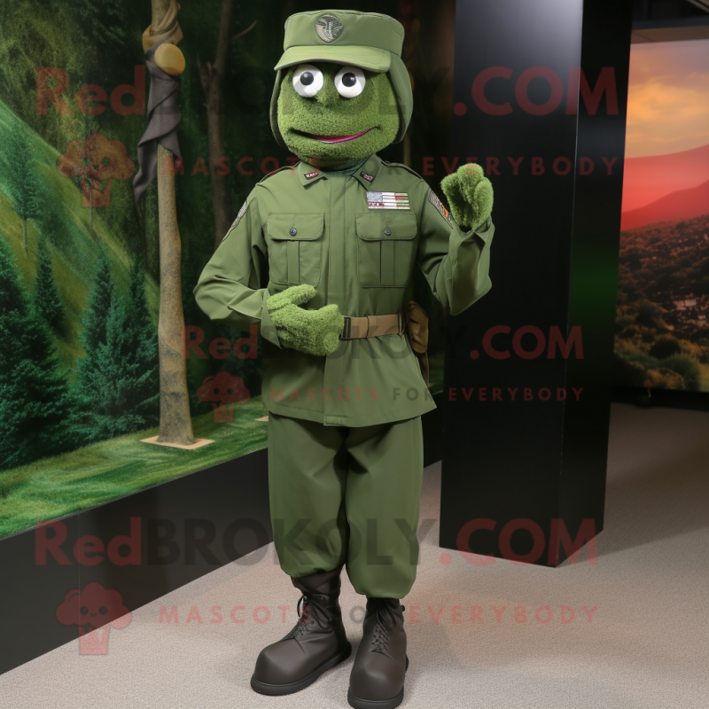 Forest Green American Soldier mascot costume character dressed with a Sheath Dress and Anklets