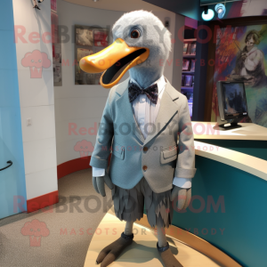 Gray Geese mascot costume character dressed with a Bermuda Shorts and Tie pins