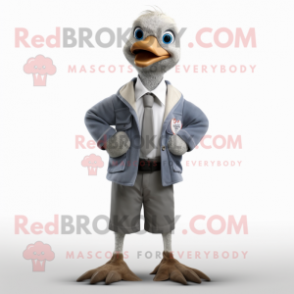Gray Geese mascot costume character dressed with a Bermuda Shorts and Tie pins