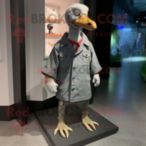 Gray Geese mascot costume character dressed with a Bermuda Shorts and Tie pins