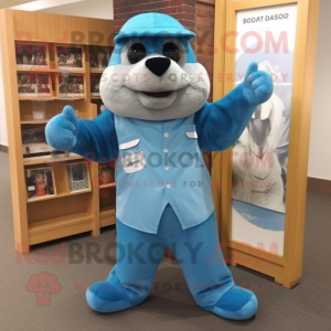 Sky Blue Otter mascot costume character dressed with a Bootcut Jeans and Headbands