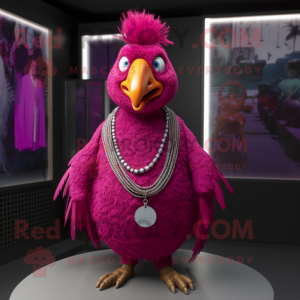 Magenta Tandoori Chicken mascot costume character dressed with a Dress Shirt and Necklaces