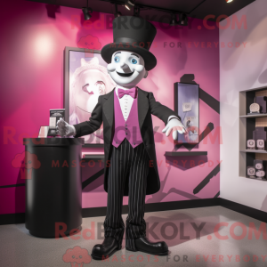 Maskotfigur af en magenta...