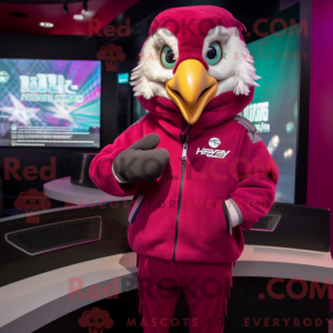 Maskotfigur af en Magenta...