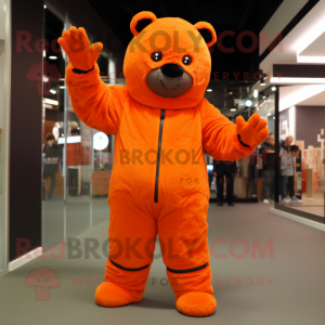 Orange Bamse maskot kostume...