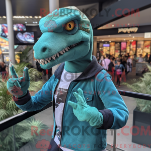 Maskotkarakter af en cyan...