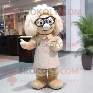 Beige Ice mascot costume character dressed with a Blouse and Eyeglasses