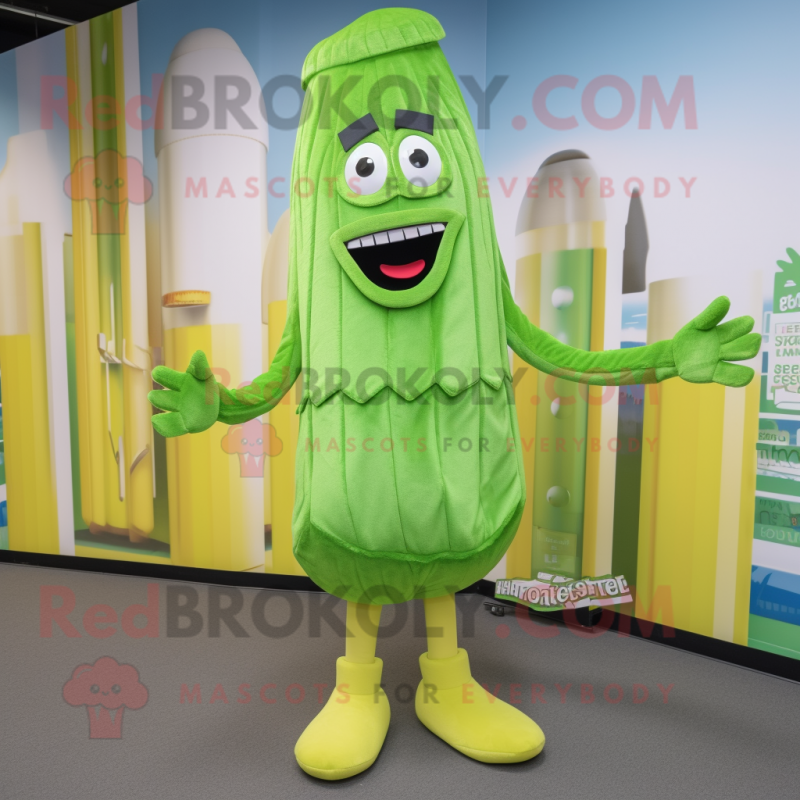 Lime Green French Fries mascot costume character dressed with a Culottes and Ties