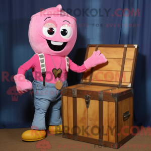 Maskotkarakter av en rosa...