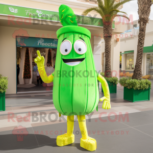 Lime Green French Fries mascot costume character dressed with a Culottes and Ties