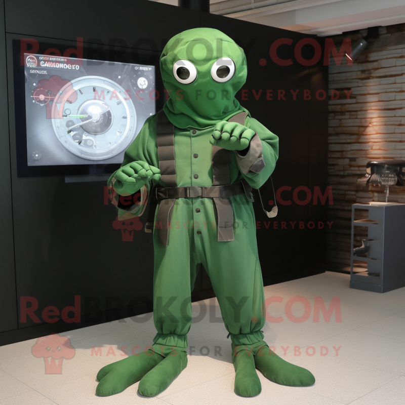 Forest Green Octopus mascot costume character dressed with a Overalls and Bracelet watches